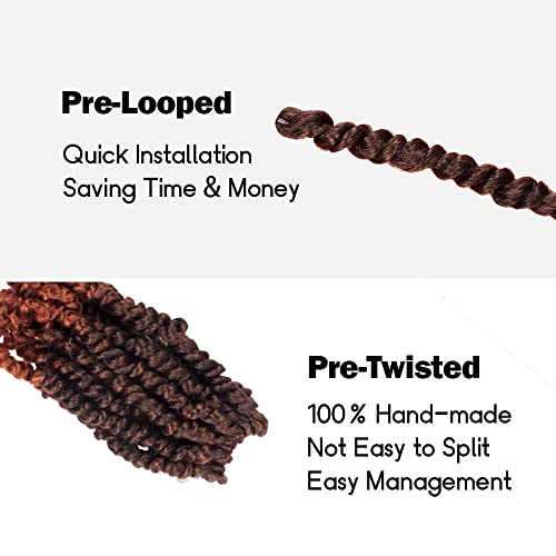WUDAS 8 Inch Pre-twisted Passion Twist Crochet Hair - T350 Ombre Ginger Red