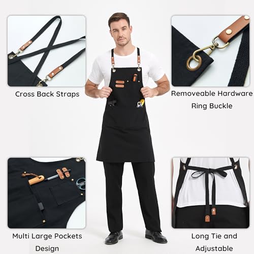 Adjustable Canvas Apron with 3 Large Pockets - Water Resistant for Cooking & Gardening
