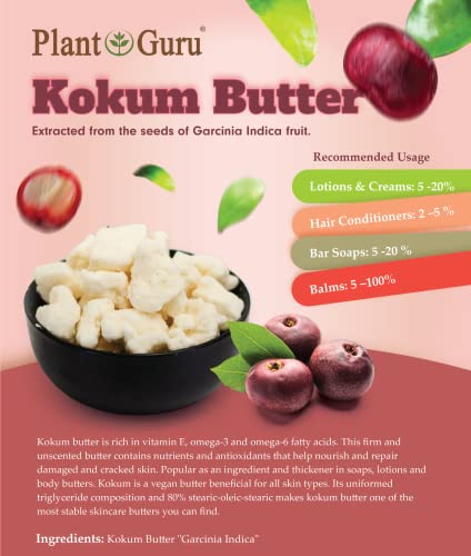 Plant Guru Raw Kokum Butter 8 oz - Pure Natural Skin & Hair Moisturizer