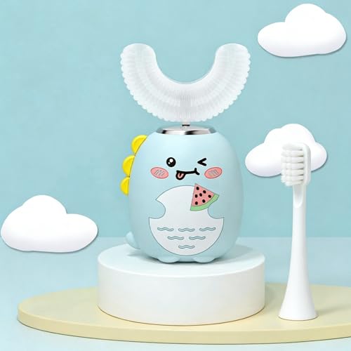 Kids Sonic U-Shaped Electric Toothbrush with 3 Modes & Cartoon Dinosaur, Waterproof, Toddler Safe, Green