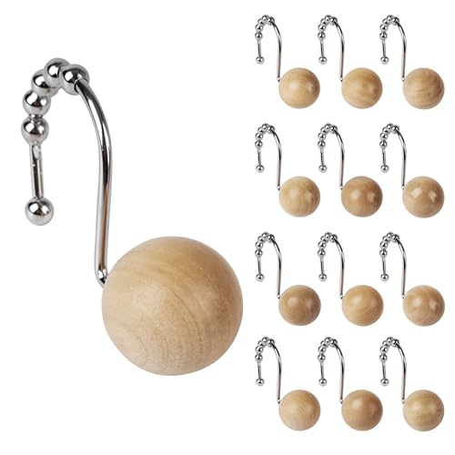 Boho Wood Beads Shower Curtain Hooks - Set of 12