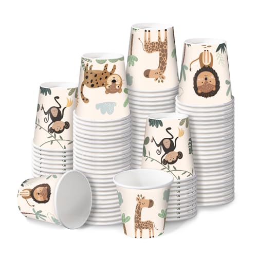 RUSPEPA 3oz Kids Disposable Paper Cups - 100 Pack with Animal Designs