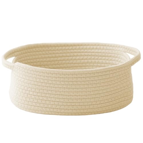 Small Woven Storage Basket with Handles - Cotton Rope, 12x8x5 in