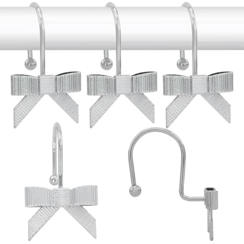 Luxury Bowknot Shower Curtain Hooks - 12PCS Silvery Metal Rings