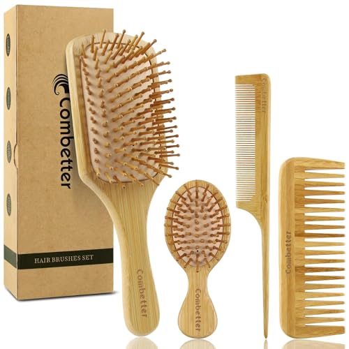Bamboo Hair Brush & Comb Set for Women, Men & Kids - Square