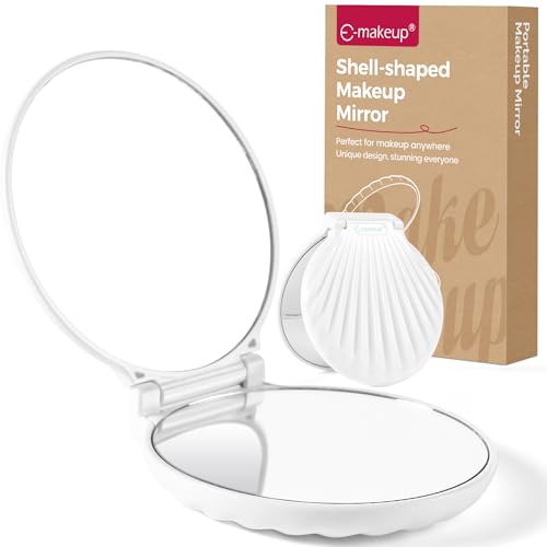 E-MAKEUP White Compact Mirror - 2x/1x Travel Makeup Mirror