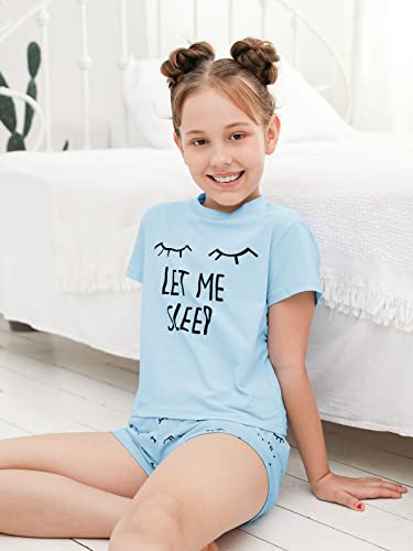 Kingdenergy Sky Blue 11-12 Years Girls 2-Piece Shorts Set T-Shirt & Shorts