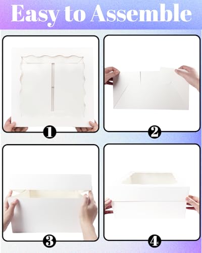 qiqee 10x10x8 White Cake Box Set with 10" Round Boards & Ribbon