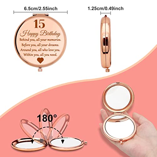 Gevody 15th Birthday Compact Makeup Mirror, Double-Sided Travel Mirror