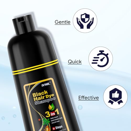 Ivnil Black Hair Dye Shampoo 3 in 1 Hair Color Shampoo for Women & Men for Gray Hair Coverage, shampoo para pintar el cabello