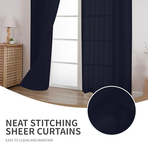CUCRAF Navy Blue Sheer Curtains - 45-Inch Long, 2-Panel Set