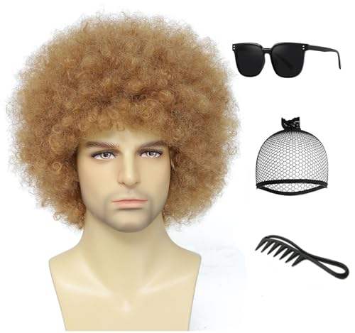 Traqur Light Brown Afro Wig for Men Women - 70s 80s Disco Costume, Party & Cosplay