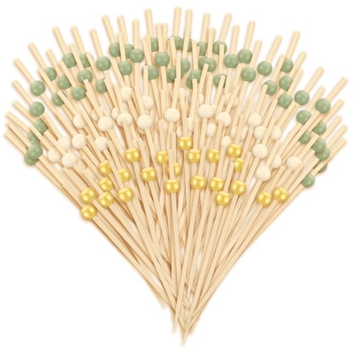 FoldTier 150 Pcs Bamboo Cocktail Picks - 4.7" Sage Green Party Skewers