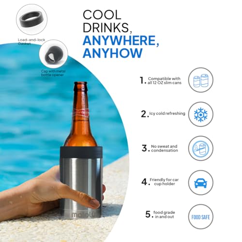 Stainless Steel Beer Bottle Insulator with Can Opener - 12 oz