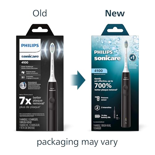 Philips Sonicare 4100 Series Electric Toothbrush - Sonic Toothbrush with Advanced Sonic Technology, Pressure Sensor, Two Intensity Settings, Smartimer & Quadpacer, Black, Model HX3681/24