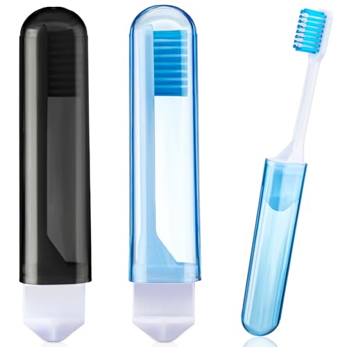Patelai Travel Toothbrush Set - 2 Soft Bristle Foldable Brushes with Cases