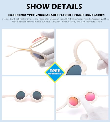 NULOOQ Polarized Baby Sunglasses with Strap, Flexible Unbreakable TPE Frame