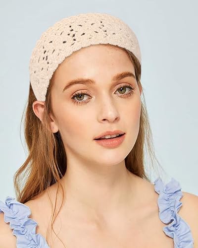 3 Pack Boho Crochet Headbands for Women - Adjustable Hair Accessories