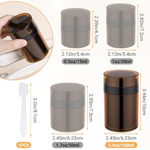 Segbeauty 3.4oz Amber Airless Pump Jars - 3pcs Refillable Travel Containers
