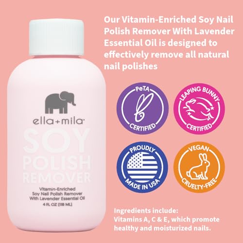 ella+mila Soy Nail Polish Remover - Non-Acetone with Lavender Oil, 4 fl oz