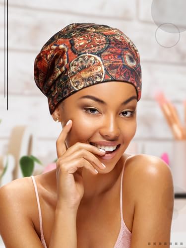 Sintege 6-Piece Satin Lined Sleep Bonnet Cap for Hair Protection