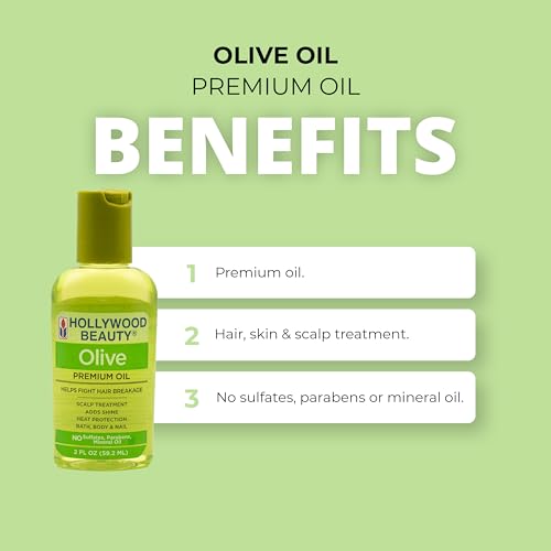 Hollywood Beauty Olive Hair Oil 2oz - Nourishing Hair & Skin Treatment with Antioxidants, Heat Protection & Shine