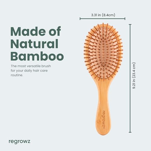 Regrowz Bamboo Paddle Hair Brush - Natural Wooden Detangler for All Hair