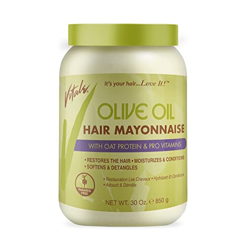Vitale Olive Oil Hair Mayonnaise 30oz - Moisturizing Oat Protein Treatment for Dry, Damaged Hair