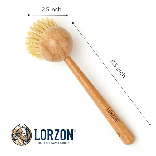 Lorzon Bamboo Dish Brush Set - Non-Scratch Kitchen Cleaning Brushes