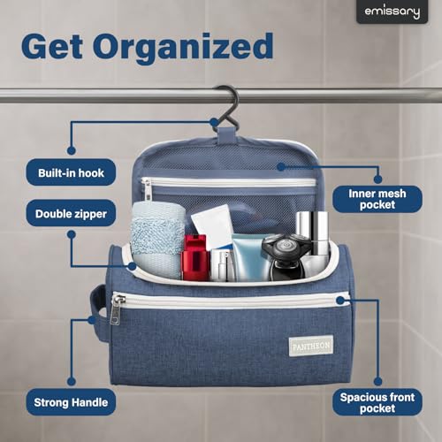Pantheon Blue Hanging Travel Toiletry Bag for Men, Dopp Kit