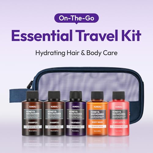 KUNDAL Honey & Macadamia Travel Set - 5-Piece Hair & Body Care Kit with Fragrant Lotion