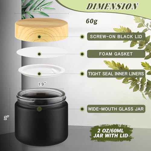 DMuuuDM Black Frosted Glass Cosmetic Jars 12 Pack, 2 Oz Refillable Containers for Creams & Ointments