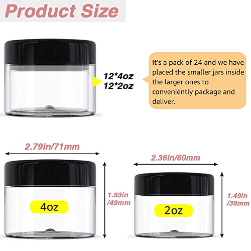 12 Pack 4oz & 2oz Plastic Jars with Black Lids for Lip Scrub