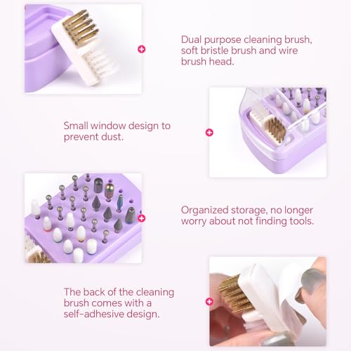 Pink 2-in-1 Nail Drill Bit Holder & Cleaning Brush Case - 30 Holes, Dustproof, Manicure Organizer