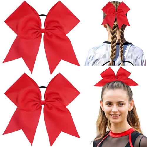 Red Cheer Bows for Cheerleaders Girls 8-inch Glitter Hair Accessories
