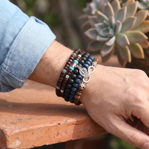 SONNYX 43Pcs Gothic Wooden Beaded Bracelets for Men