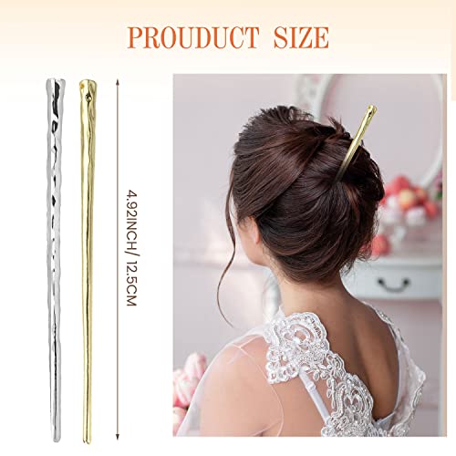 4 Pack Metal Hair Chopsticks - Gold & Silver Bun Hair Sticks for Elegant Updos
