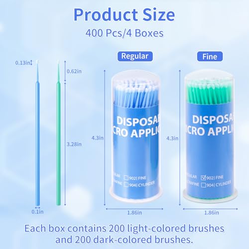 Annhua Disposable Micro Applicators 400 pcs Bendable Small Brushes for Eyelash Extensions & Dental Care