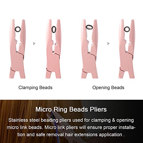 NEWISHTOOL Pink Micro Links Hair Extensions Kit with Pliers