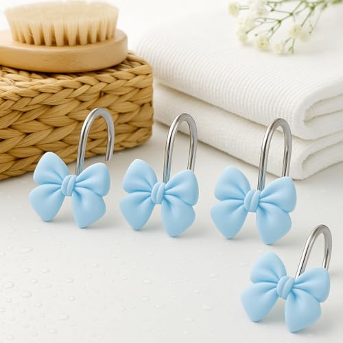 YOINIUEM Soft Light Blue Shower Curtain Hooks - Set of 12