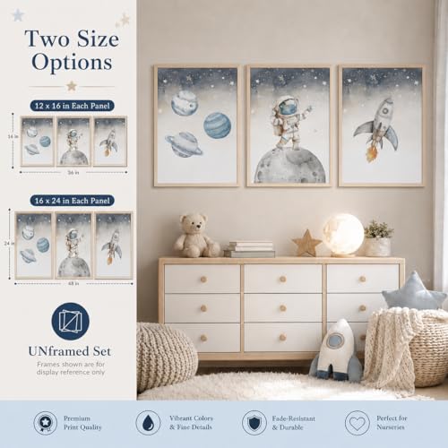 Nursery Astronaut Wall Art - 3Pcs Space Adventure Canvas Prints