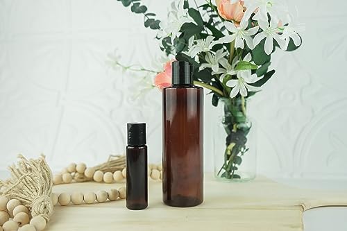 1oz Amber Plastic Bottles (Pack of 12) with Screw Caps - Reusable Travel Containers
