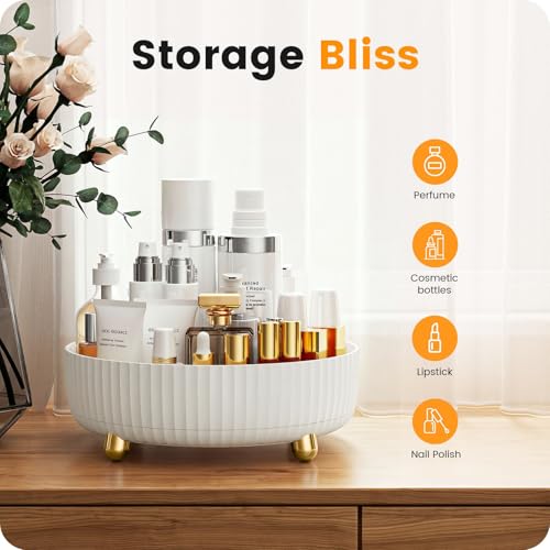 A-LuGei 11-Inch White Perfume & Makeup Organizer with Lazy Susan Rotation