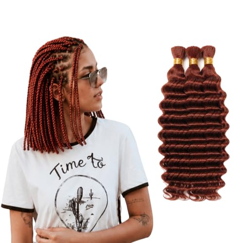 QEUOPE #33-BRD-D Human Hair Auburn Braiding Deep Wave 14" Bundles