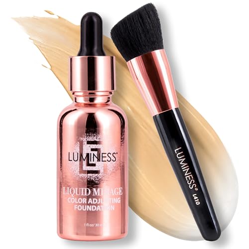LUMINESS Liquid Mirage w/SPF 50 Color Adjusting Foundation Kit - Color Changing Foundation, SPF 50 Primer & Makeup Brush, Face Makeup for Mature Skin, 4in1 Liquid Foundation, Concealer & Moisturizer