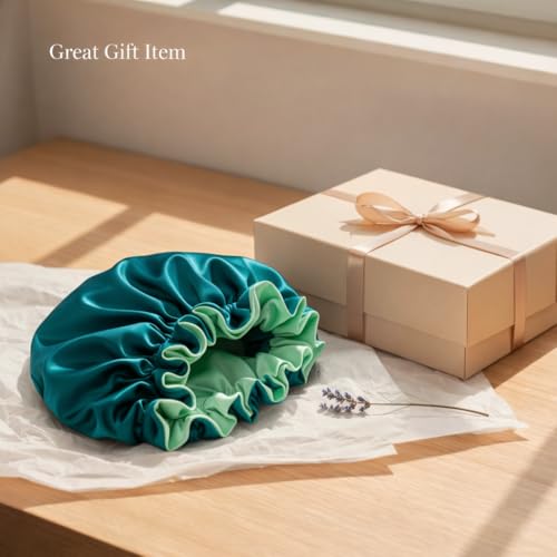Silk Satin Reversible Sleep Hair Bonnet - Pretty Robes, Teal/Mint