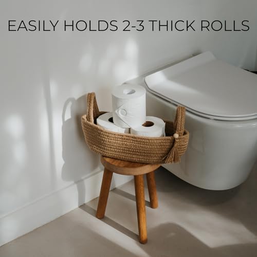 Boho Jute Toilet Paper Basket with Tassel - Stylish Bathroom Organizer