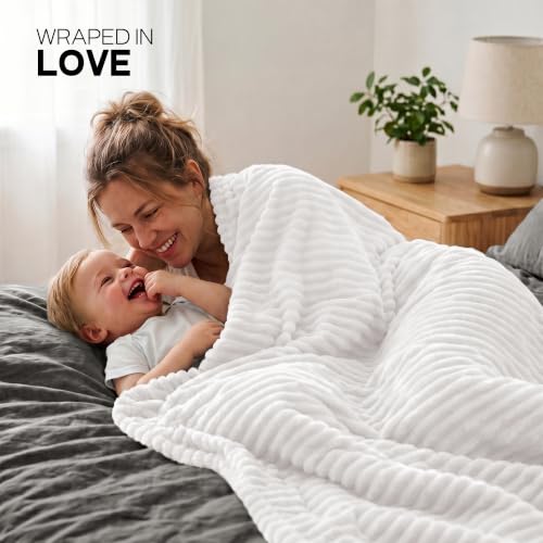 Utopia Bedding Fluffy Striped Fleece Blanket - 50x60 Inches Off White