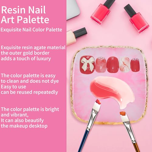 MixPeak 2-Piece Resin Nail Art Palette Set - Travel Size with Gold Edge