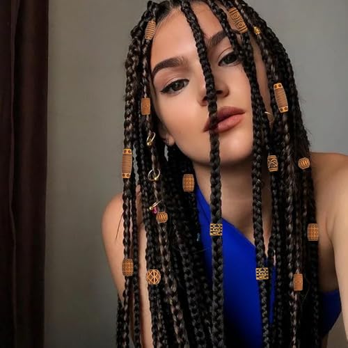 50PCS Wooden Hair Beads for Braids & Locs - Dreadlock Accessories & DIY Hair Cuffs
